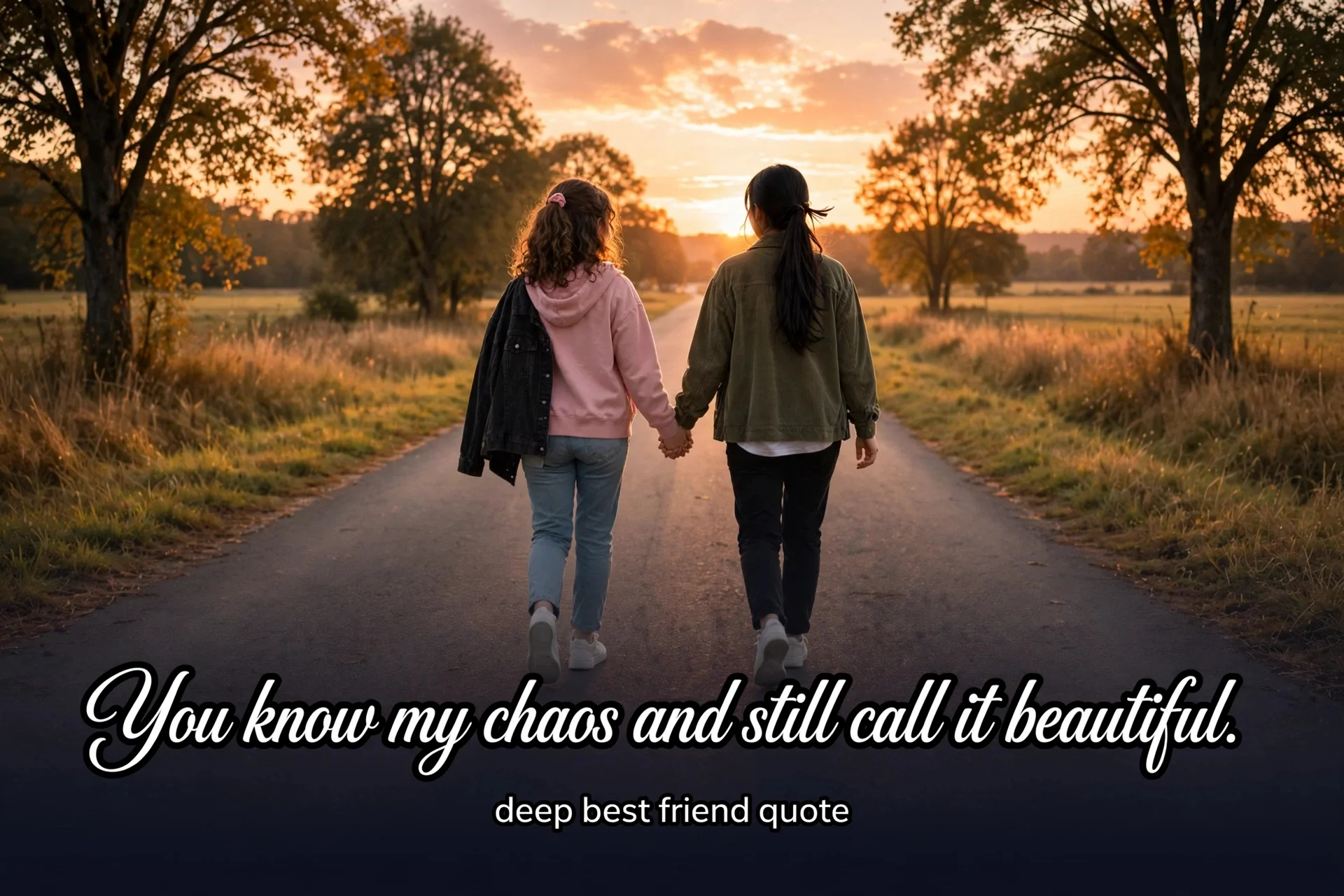 Two best friends walking at sunset deep emotional quote